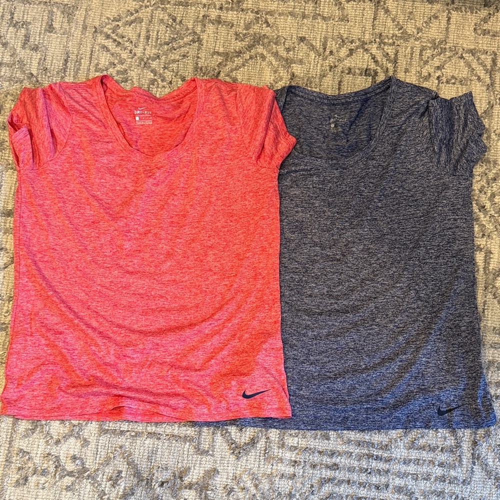 Nike Heathered Pink and Blue DRI-FIT workout shirts